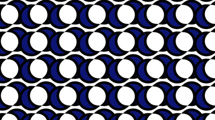 Deep dark navy blue crescent circular repeating background print pattern.