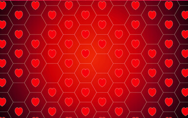 heart shape form of hexagon stamp on white hexagon background. hexagonal background arranged in a heart shape. 