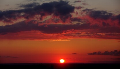 sunset, sky, sun, cloud, clouds, nature, sunrise, sea, orange, landscape, blue, red, dusk, evening, color, water, cloudscape, sunlight, light, beautiful, ocean, dawn, beauty, dramatic, beach