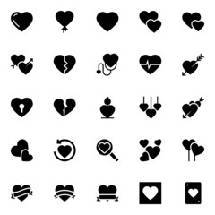 Glyph icons for love and valentine.