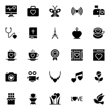 Glyph icons for love and valentine.