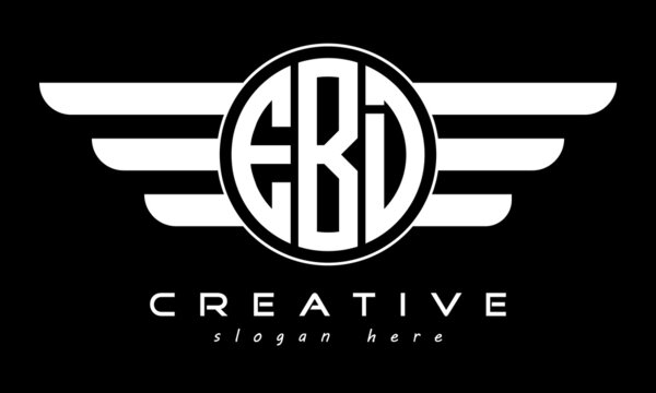 EBD three letter monogram type circle letter logo with wings vector template.