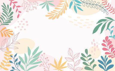 Design banner frame flower Spring background with beautiful. flower background for design. Colorful background with tropical plants. Place for your text.	