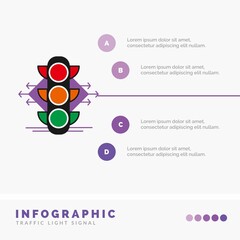 Illustration infographic presentation traffic light signal with symbol in yellow, red, and green color. stop, warning, and go sign, vector graphic perfect for web template, campaign, and poster
