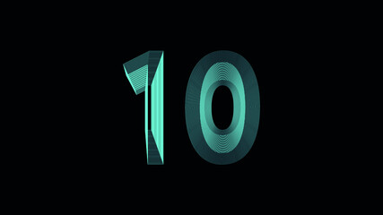 number Ten, the best digital symbol, blue gradient neon light glowing in the dark. Vector digit 10 wireframe concept.
