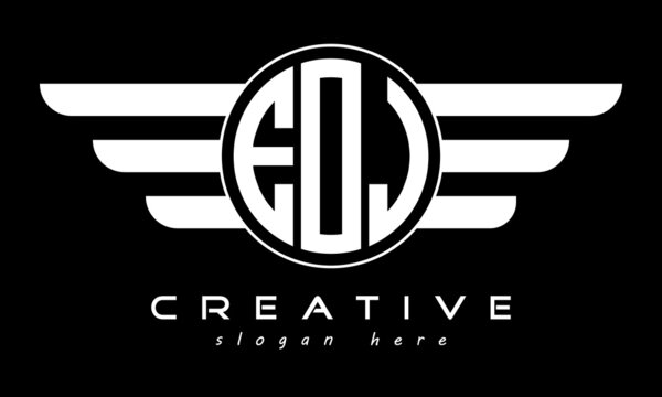 EOJ three letter monogram type circle letter logo with wings vector template.
