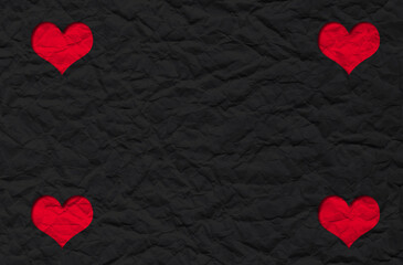 red hearts on black background. Valentines Day greeting card concept