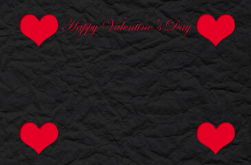 red hearts on a black background valentines day. Valentines Day greeting card concept