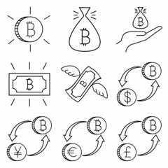 Simple icons Set of Bitcoin Related Vector Line Icons. Contains such Icons as Mining, Exchange, Payment, coin and more.Thin line icons set of crypto currency. Ideal for app, web, phone
