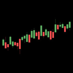 Bitcoin stock graph - candle stick graph chart of stock market cryptocurrency trading. Dark background. Cryptocurrency Coin Trading Chart. Abstract green and red candlestick financial chart. Vector