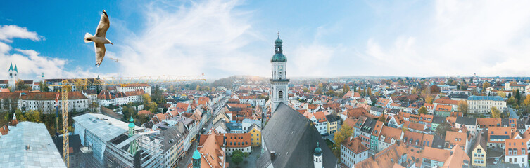 aerial panoramic view of the Bavarian city Freising, Bavaria, Germany