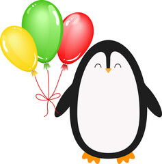 a penguin with balloons for his birthday