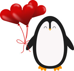 penguin with balloons for valentine's day