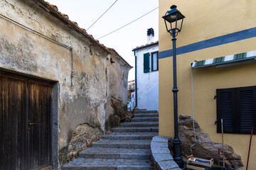 Stairway at a House in the small coastal village Colle d' orano on the island of Elba in Italy in...