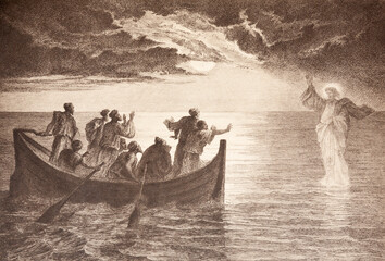 Jesus walking on water by unknown artist.