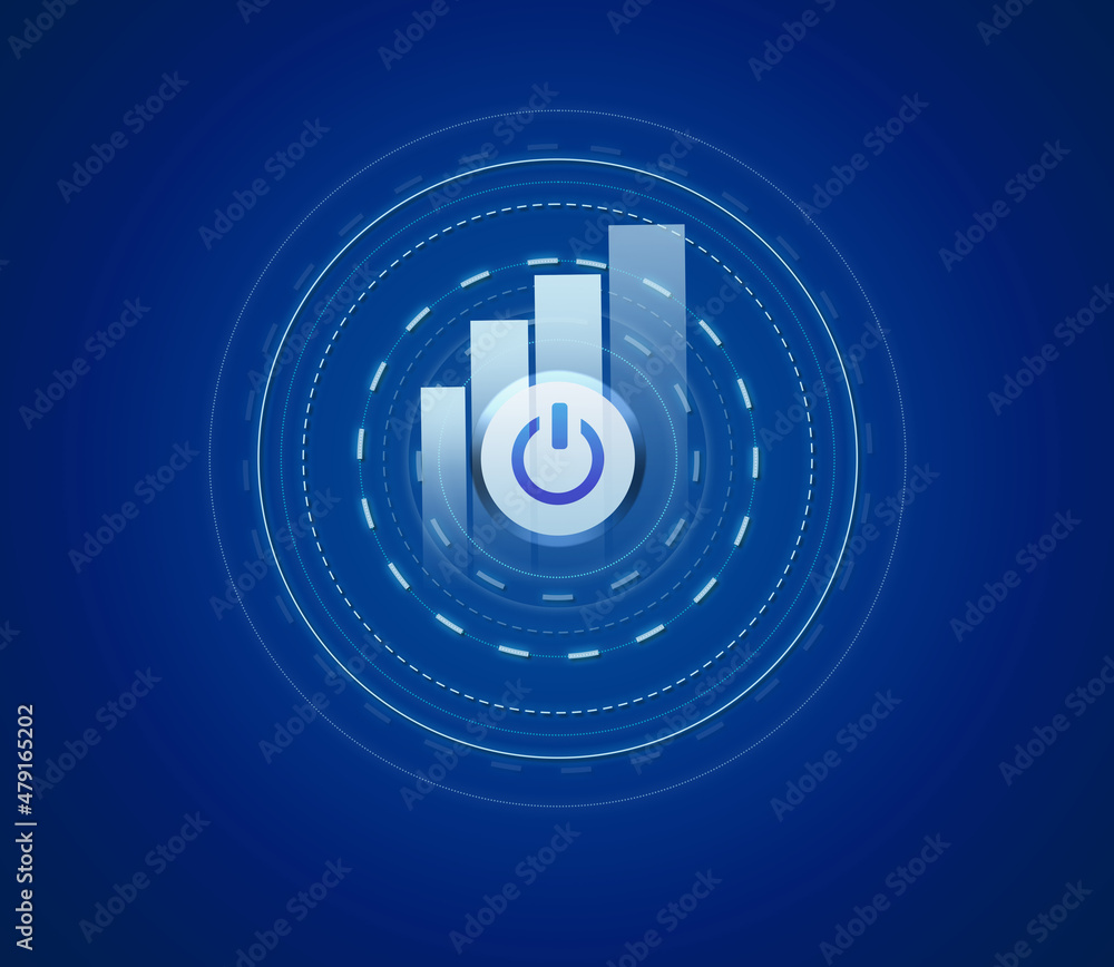 Poster virtual start and start button. futuristic diagram with a schedule, starting a business and a new li