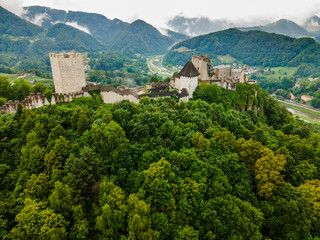 Celje Old Castle or Celjski Stari Grad Medieval Fortification in Julian Alps Mountains, Slovenia, Styria.