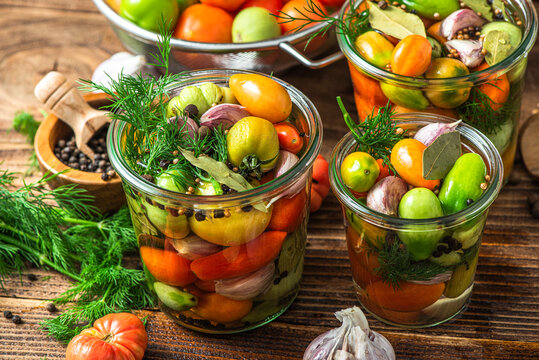 Fresh Vegetable Preserves in Jar. Pickled Tomato