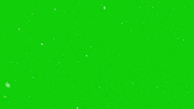 Snow falling on green screen background. Realistic Vfx footage with Snow in High Quality 4k isolated on green Chroma key.
