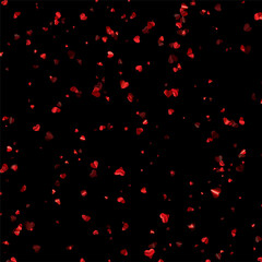 Fototapeta na wymiar Red foil hearts confetti on black background.