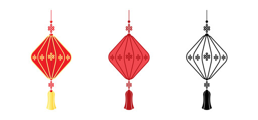 Chinese new year lantern set collection with red and gold. Ornament lunar festival. Vector illustration