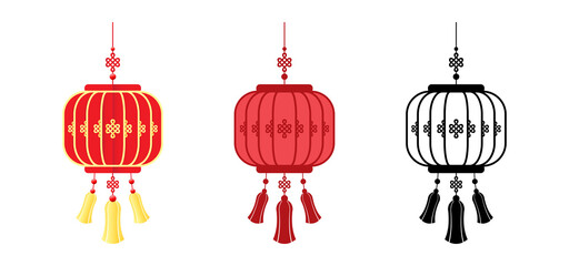 Chinese new year lantern set collection with red and gold. Ornament lunar festival. Vector illustration