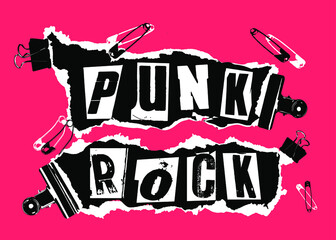 Punk Rock. Lettering font study in the style of punk aesthetic on pink background. - obrazy, fototapety, plakaty