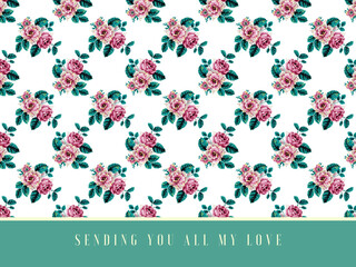 Watercolor illustration Botanical Pink flower rose anemone peony blooming foliage frame invitation label greetings template card