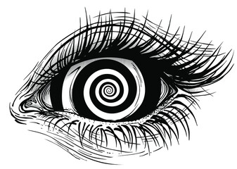 Isolated vector illustration of realistic human eye of a girl with spiral hypnotic iris.