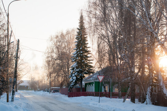 Several residential buildings in a village in Russia