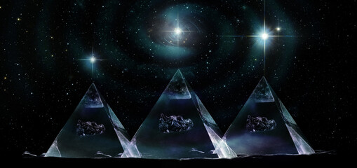 Location of the pyramids (Cheops), Khafre (Khafre) and Menkaur (Mikerin) corresponds to the Orion belt, stars Alnitak, Alnilam and Minta. Elements of this image furnished by NASA. - obrazy, fototapety, plakaty
