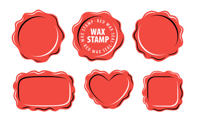 Set of vector isolated red wax stamp. Old wax seal illustration - obrazy, fototapety, plakaty
