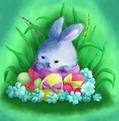 Illustration of Cute Easter Bunny in color