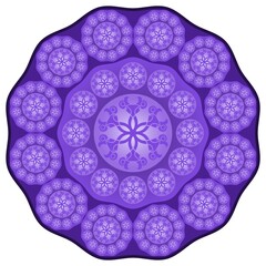circular pattern in purple shades. isolated on white futuristic ornament element. kaleidoscope. mosaic. pattern, embroidery, print.