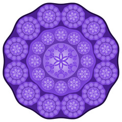 circular pattern in purple shades. isolated on white futuristic ornament element. kaleidoscope. mosaic. pattern, embroidery, print.