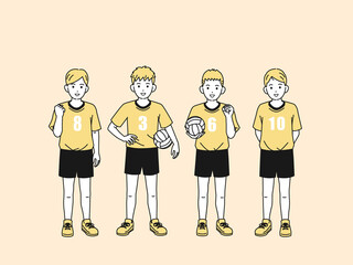 バレーボール　バレー部　クラブ活動　部活　スポーツ　ユニフォーム姿の男子　中高生　全身