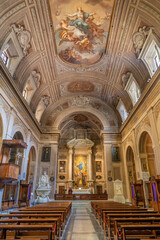 ROME, ITALY - AUGUST 31, 2021: The nave of church Santa Maria della Concezione dei Cappuccini.