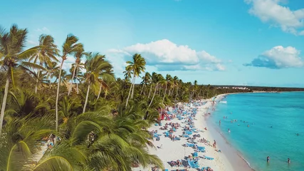 Foto op Plexiglas aerial view of mass tourism at the Caribbean Sea, Bavaria Beach, Punta Cana, Dominican Republic © aero-pictures.de