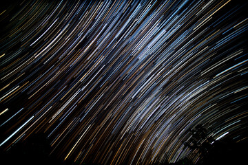 Abstract blur of Light trals star orbit on sky, for background