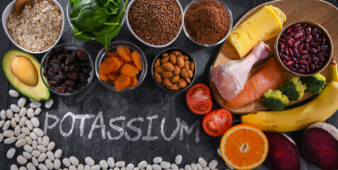 Composition with food products rich in potassium