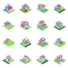 Pack of Buildings Isometric Icons 