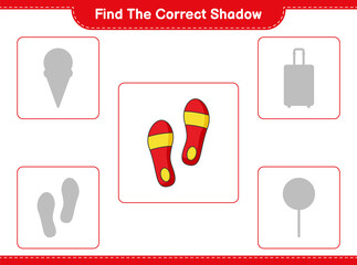 Find the correct shadow. Find and match the correct shadow of Flip Flop. Educational children game, printable worksheet, vector illustration