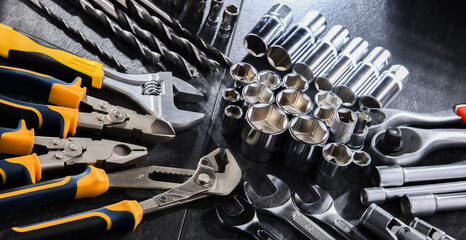 Composition with a variety of metal tools
