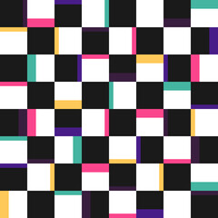 Chess seamless pattern in retro style with colored stripes