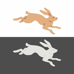 The hare jumps. White hare, brown hare. Vector illustration. A forest animal.