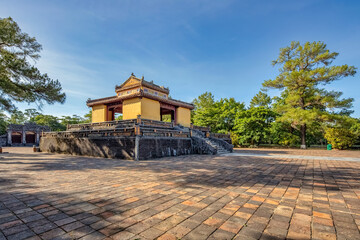 Fototapeta premium Minh Mang tomb near the Imperial City with the Purple Forbidden City within the Citadel in Hue, Vietnam. Imperial Royal Palace of Nguyen dynasty in Hue. Hue is a popular 