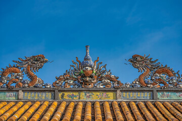Wonderful view of the Thai Hoa palace in the Imperial City with the Purple Forbidden City within the Citadel in Hue, Vietnam. Imperial Royal Palace of Nguyen dynasty in Hue. Hue is a popular 