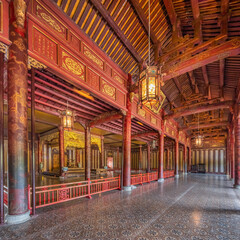 Fototapeta premium Wonderful view of the Thai Hoa palace in the Imperial City with the Purple Forbidden City within the Citadel in Hue, Vietnam. Imperial Royal Palace of Nguyen dynasty in Hue. Hue is a popular 