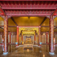 Wonderful view of the Thai Hoa palace in the Imperial City with the Purple Forbidden City within the Citadel in Hue, Vietnam. Imperial Royal Palace of Nguyen dynasty in Hue. Hue is a popular 