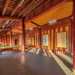 Wonderful view of the Thai Hoa palace in the Imperial City with the Purple Forbidden City within the Citadel in Hue, Vietnam. Imperial Royal Palace of Nguyen dynasty in Hue. Hue is a popular 